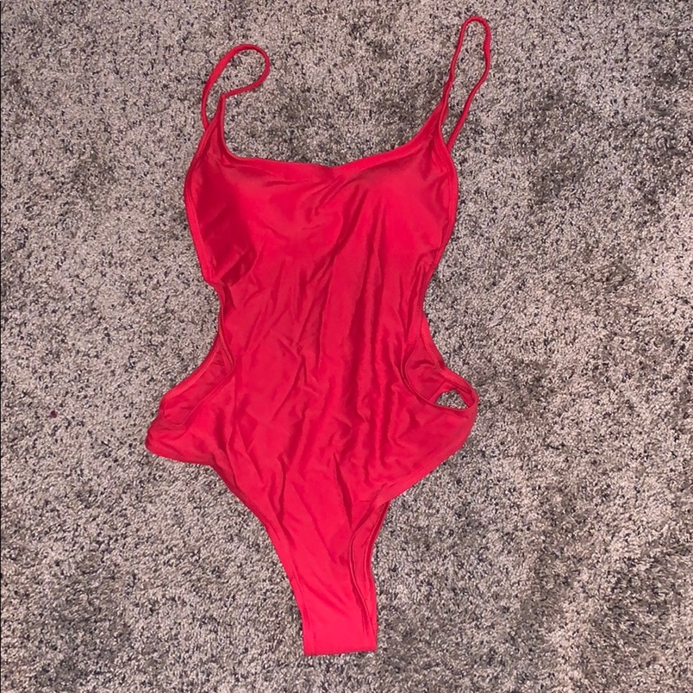Red one piece bathing suit